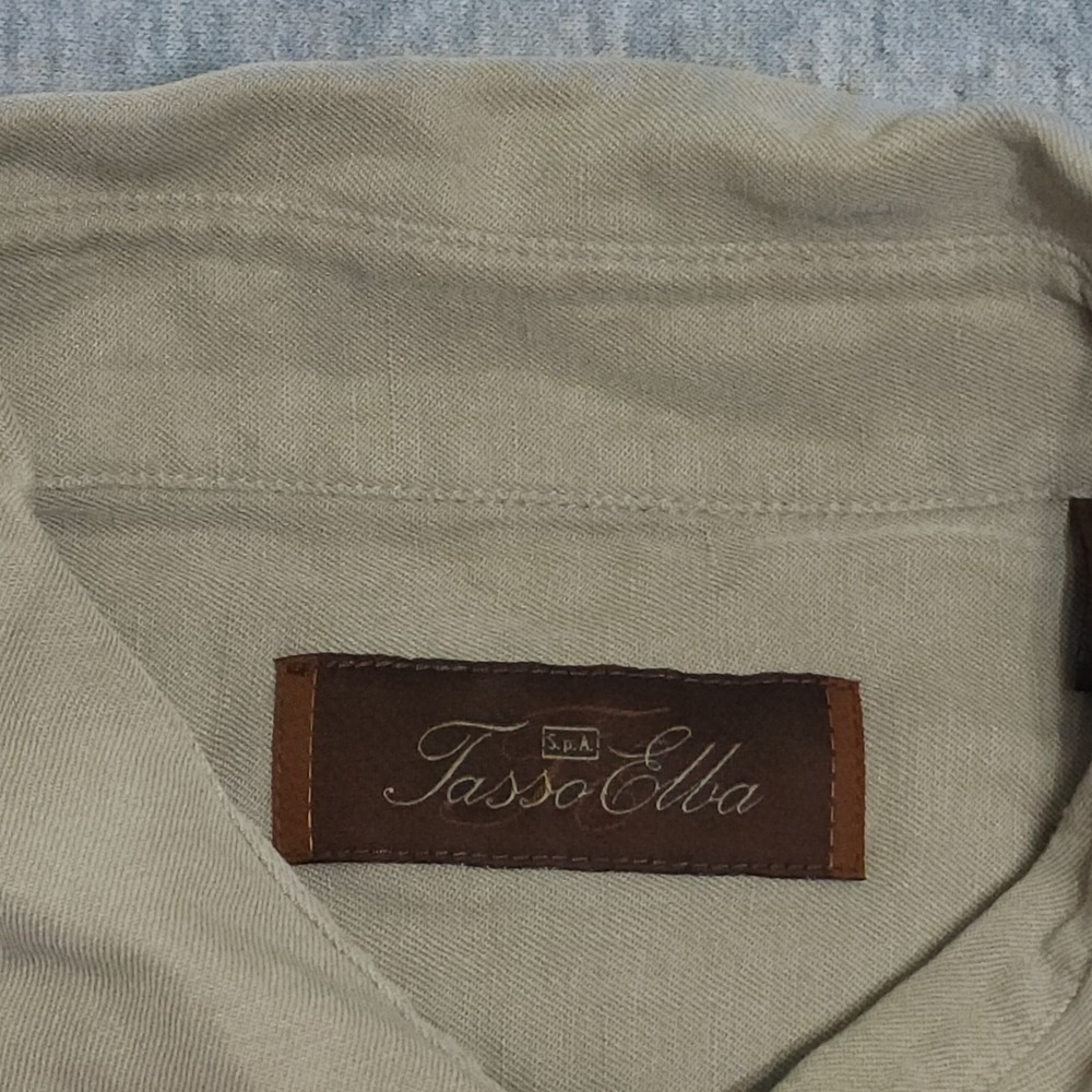 Tasso Elba Mens XL Beige Silk Linen Blend Luxury Camp Resort Shirt Pocket - Picture 3 of 7